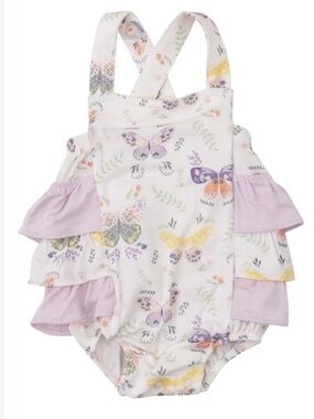 Angel Dear Butterfly Romper Bubble with Skirt Size 0-3 Month Lilac Purple Floral